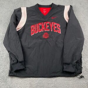 Ohio State Buckeyes Jacket Mens Medium Black Nike V-Neck Windshirt Pullover NCAA